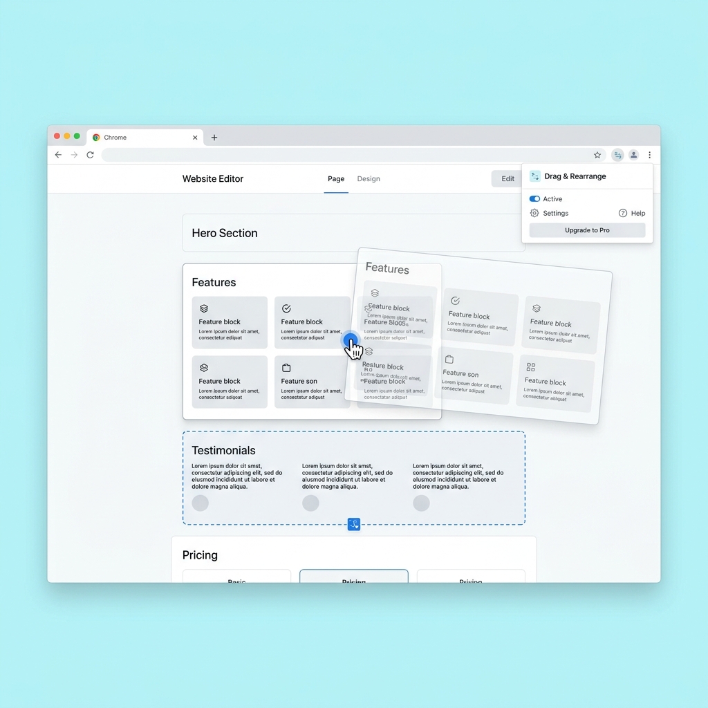 Drag and rearrange feature showing element being moved on page